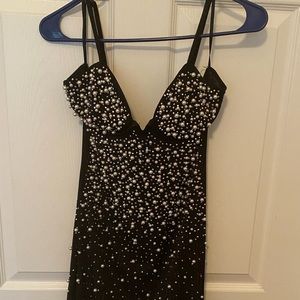 Pearl sweetheart neck mini dress